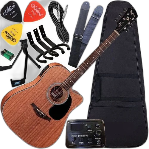 Kit Violão Eletroacústico Folk Completo Hofma Hmf250 C/ Capa